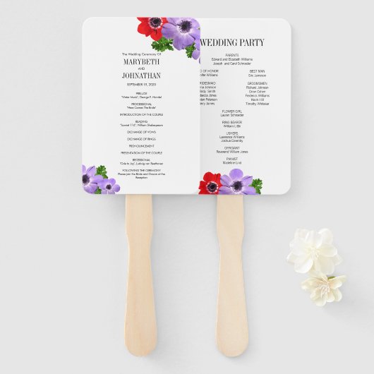 Flora-Hochzeitsprogramm für Wasserfarben Fächer (Vorne und Hinten)