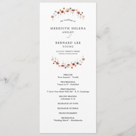 Flora-Hochzeitsprogramm in Farbe Programm (Vorderseite)