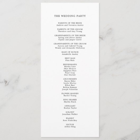 Flora-Hochzeitsprogramm in Farbe Programm (Rückseite)