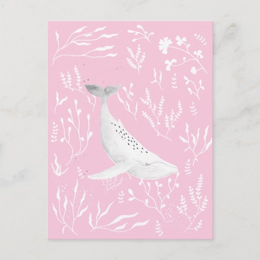 Flora-Humpback Whale Pink Postkarte (Vorderseite)