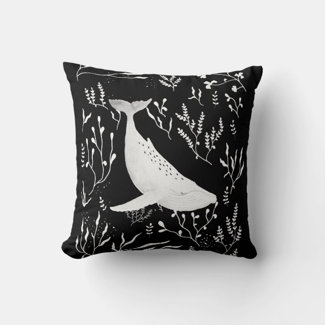 Flora-Humpback Whale Schwarz Kissen (Vorderseite)