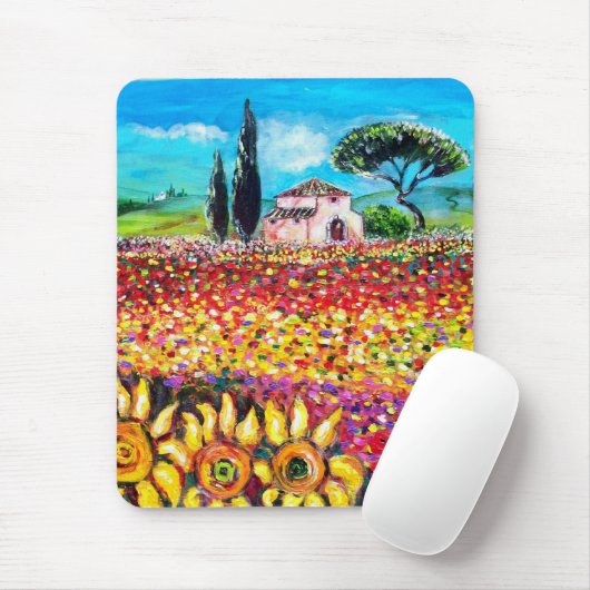 FLORA IN DER TUSKANIE/ Felder, Pfeffer und Sonnenb Mousepad (Mit Mouse)