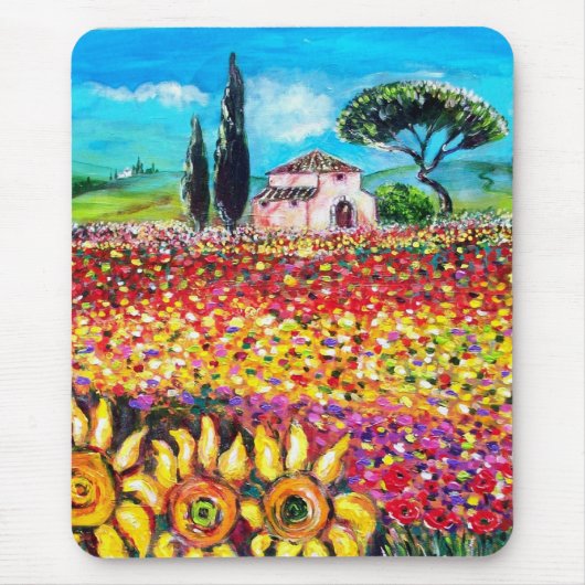 FLORA IN DER TUSKANIE/ Felder, Pfeffer und Sonnenb Mousepad (Vorne)