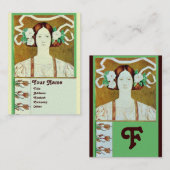 FLORA/LADY MIT WEISSEN ROSEN MONOGRAM Gold Visitenkarte (Vorne/Hinten)