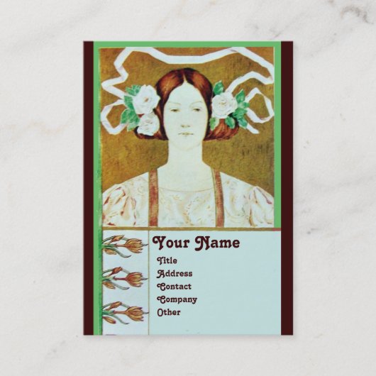 FLORA/LADY MIT WEISSEN ROSEN MONOGRAM VISITENKARTE (Vorderseite)