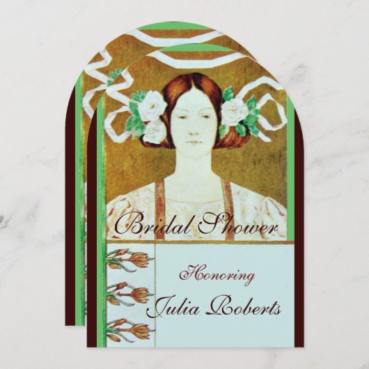 FLORA / LADY WITH WHITE ROSES BRAUTPARTY PARTY EINLADUNG (Vorne/Hinten)