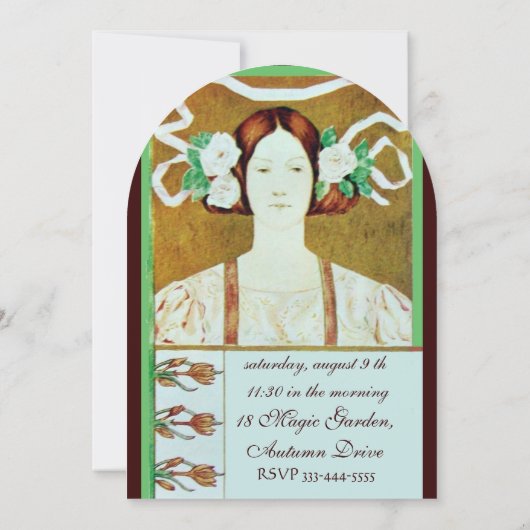 FLORA / LADY WITH WHITE ROSES BRAUTPARTY PARTY EINLADUNG (Rückseite)