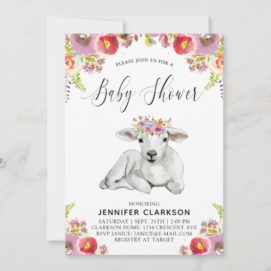 Flora Lamb Babydusche Einladung (Vorderseite)