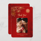 Flora Line Art Foto Chinesische Hochzeit Dankeskarte (Vorne/Hinten)