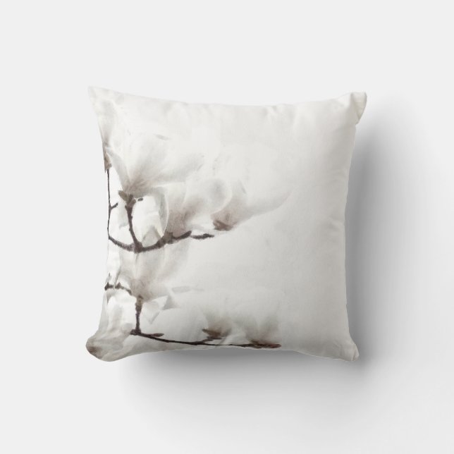 Flora Magnolia Schwarz und Weiß Wasserfarbe Kissen (Vorderseite)