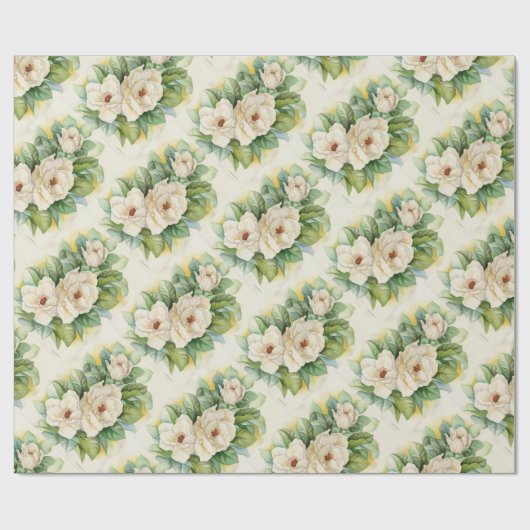 Flora Magnolia Weiß Vintag Geschenkpapier (Flach)