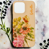 Flora-monogramm boho blütenrosa pinkfarbenes Pfirs Case-Mate iPhone Hülle