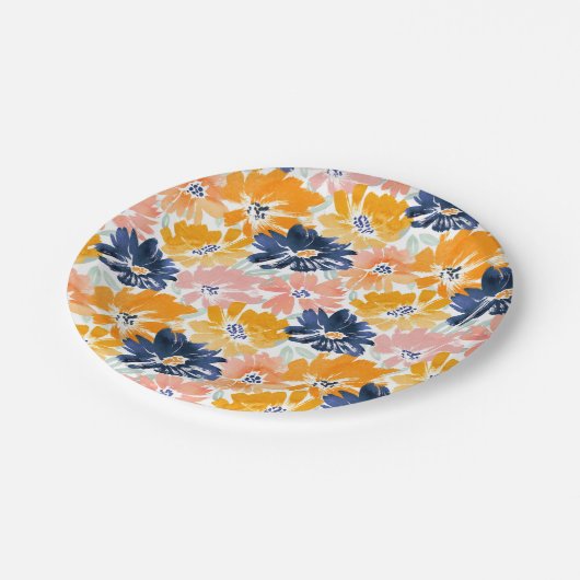 Flora-Muster für die hintere Farbe Pappteller (Schrägansicht)