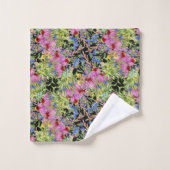 Flora-Muster Gelb-Grün-Rosa Badhandtuch Set (Waschlappen)