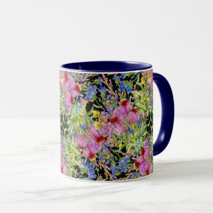 Flora-Muster Gelb-Grün-Rosa Tasse