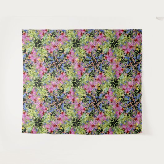 Flora-Muster Gelb-Grün-Rosa Wandteppich (Vorderseite (Horizontal))