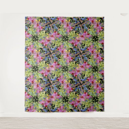 Flora-Muster Gelb-Grün-Rosa Wandteppich (Vorderseite)