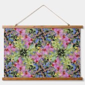Flora-Muster Gelb-Grün-Rosa Wandteppich Mit Holzrahmen (Vorne)