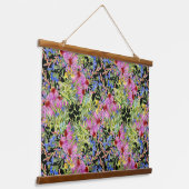 Flora-Muster Gelb-Grün-Rosa Wandteppich Mit Holzrahmen (Gewinkelt)