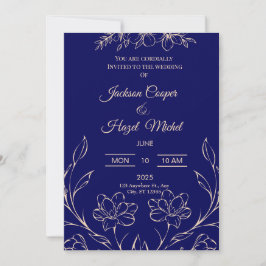 Flora Navy Blue Wedding Einladung