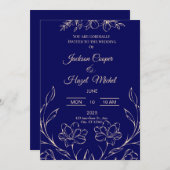 Flora Navy Blue Wedding Einladung (Vorne/Hinten)