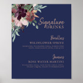 Flora-Navy-Plum und Rose Unterschrift Drink Poster (Vorne)
