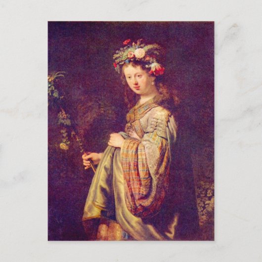 Flora (Porträt von Saskia als Flora) von Rembrandt Postkarte (Vorderseite)