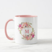 Flora-rosa-weißes goldfarbenes Monogramm Tasse (Links)