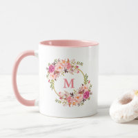 Flora-rosa-weißes goldfarbenes Monogramm