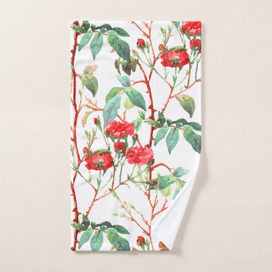 Flora Rote Rose Wasserfarbe Weiß Badhandtuch Set (Handtuch)