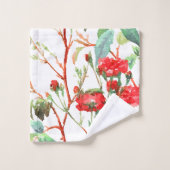 Flora Rote Rose Wasserfarbe Weiß Badhandtuch Set (Waschlappen)