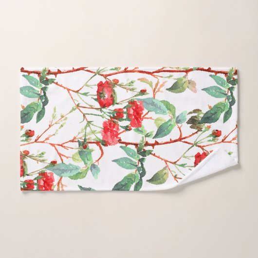 Flora Rote Rose Wasserfarbe Weiß Badhandtuch Set (Handtuch)