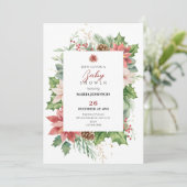 Flora Rustikale rote und grüne Babydusche Einladung (Stehend Vorderseite)