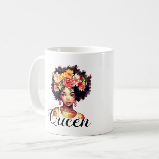 Flora-schwarze Afro-Frau mit Monogramm Kaffeetasse (Vorderseite Links)