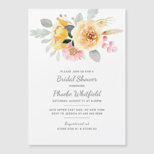 Flora-Script-Brautparty Magneteinladung (Vorderseite)