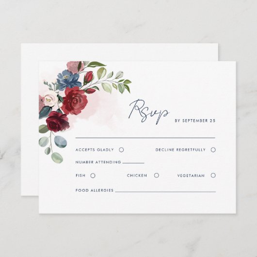 Flora-Script-Hochzeit für Wasserfarben RSVP Karte (Vorne/Hinten)