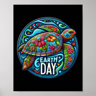 Flora Sea Turtle Earth Day Planet Art Liebe Poster