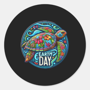 Flora Sea Turtle Earth Day Planet Art Liebe Runder Aufkleber