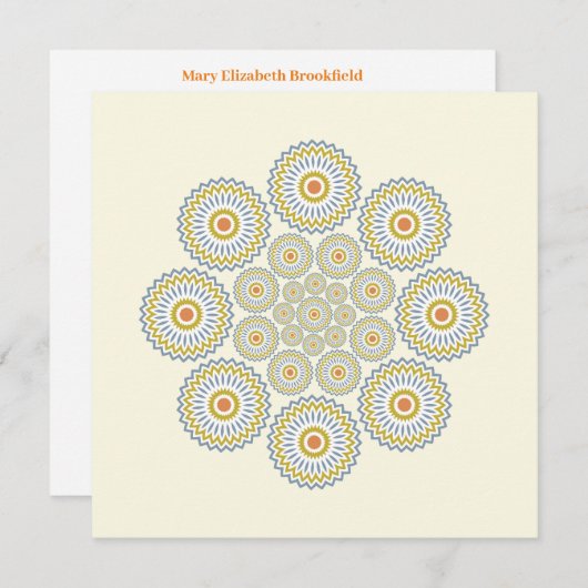 Flora Solara Note Card in Orange, Gold und Grau Mitteilungskarte (Vorne/Hinten)