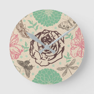 Flora und Butterfly   Natur Inspiriert Zuhause Runde Wanduhr