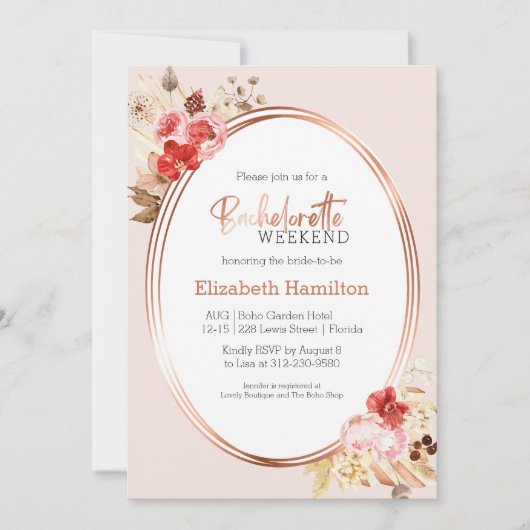 Flora und Fauna Bachelorette Wochenende Einladung (Vorderseite)