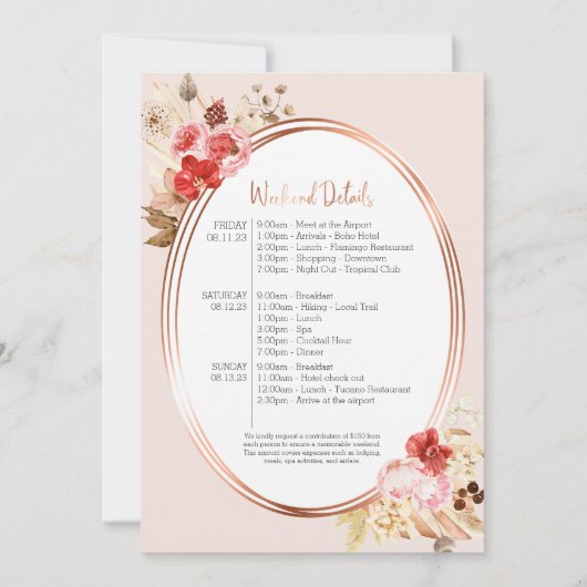 Flora und Fauna Bachelorette Wochenende Einladung (Rückseite)