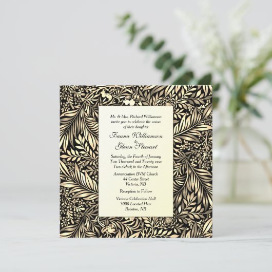 Flora und Fauna Goldene Hochzeit Einladung (Stehend Vorderseite)