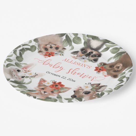 Flora und Fauna Waldtiere Freunde des Waldes Babyd Pappteller (Schrägansicht)