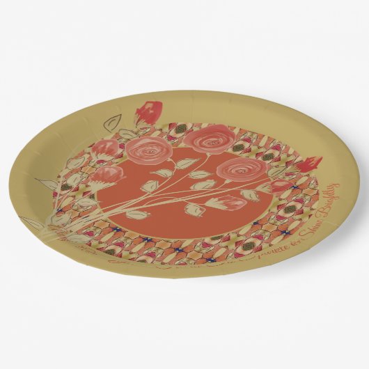 Flora und Muster Mix Pappteller (Schrägansicht)