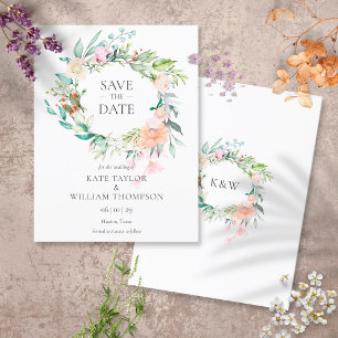 Flora und Rose Wasserfarben Garland Save the Date Ankündigungspostkarte