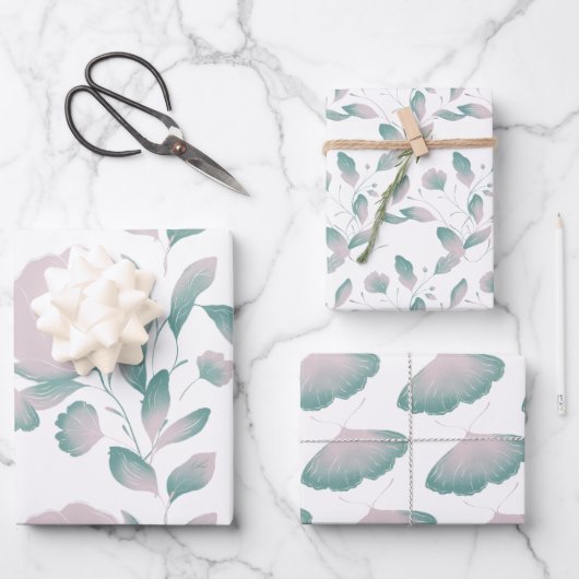 Flora und Schmetterling Geschenkpapier Set (Vorderseite)