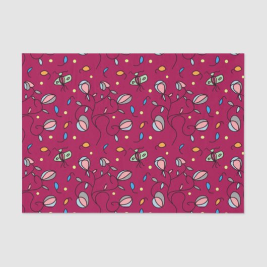 Flora und Schmetterlingsmuster — rosa Seidenpapier (Vorderseite)