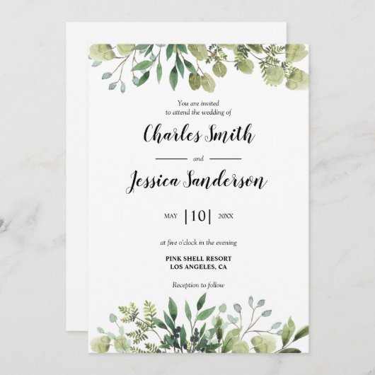 Flora Verde Invitación (Vorne/Hinten)