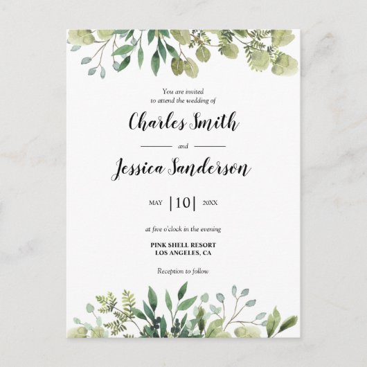 Flora Verde Invitación Postkarte (Vorderseite)